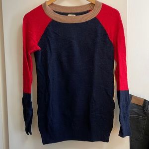 J Crew colorblock navy, red, and camel sweater, S